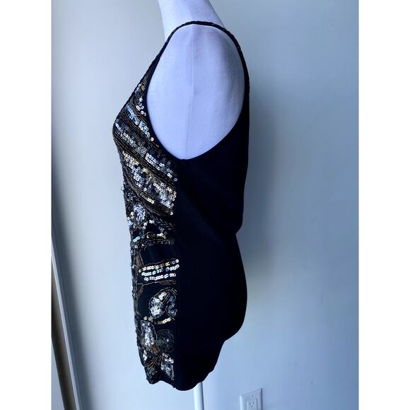 Black Sequin Beaded V-Neck Perni Vintage Halter Neck Top Boho Y2k - Picture 3 of 6